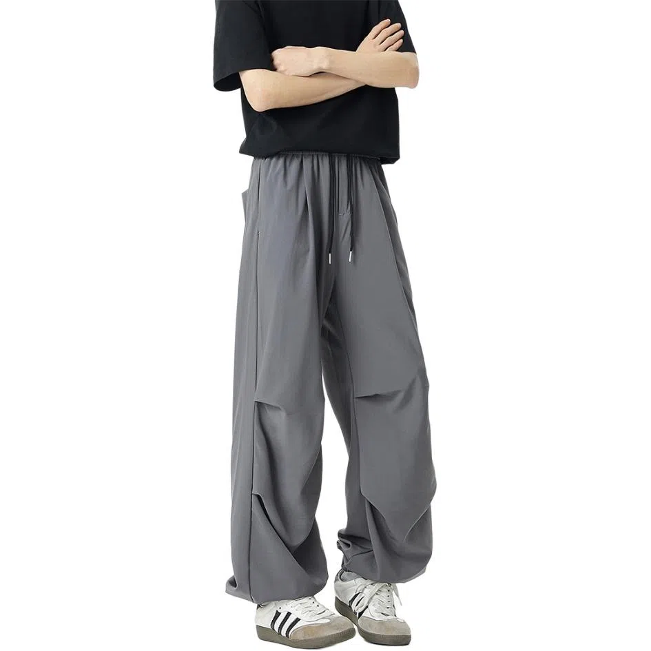 颂希尔 美式纯色宽松系带休闲裤 男女同款