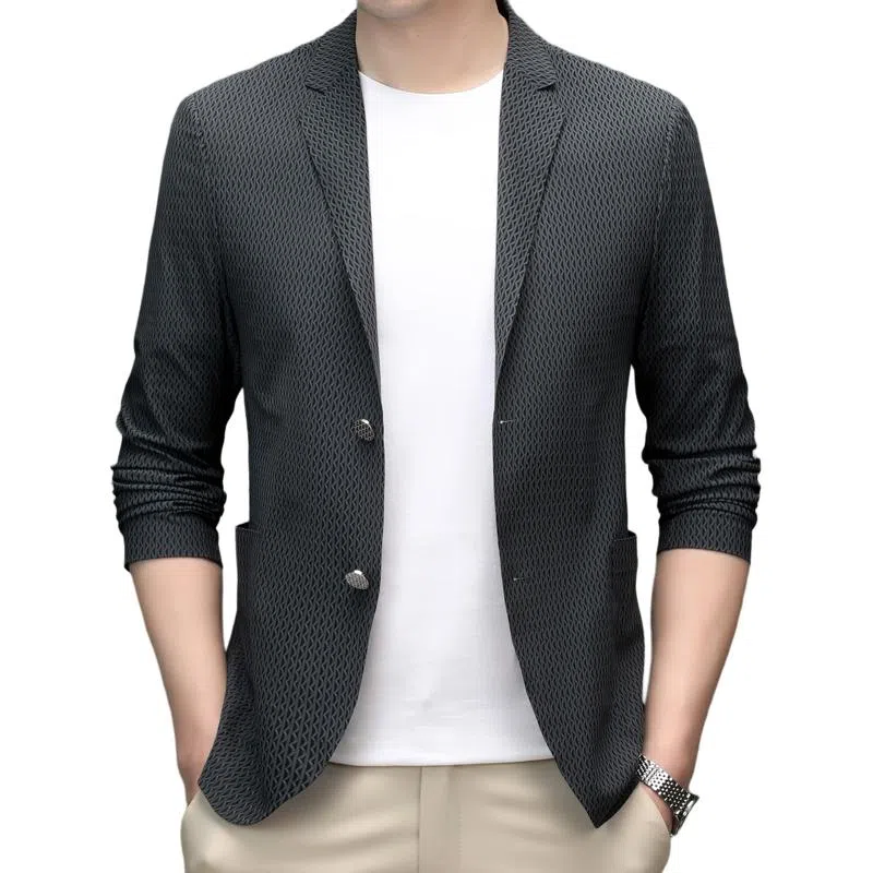 时尚纯色冰丝单排扣休闲商务西轻便舒适有型轻奢百搭西装 男款