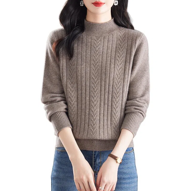 恒源祥 纯色厚款半高领百搭打底长袖针织衫 女款