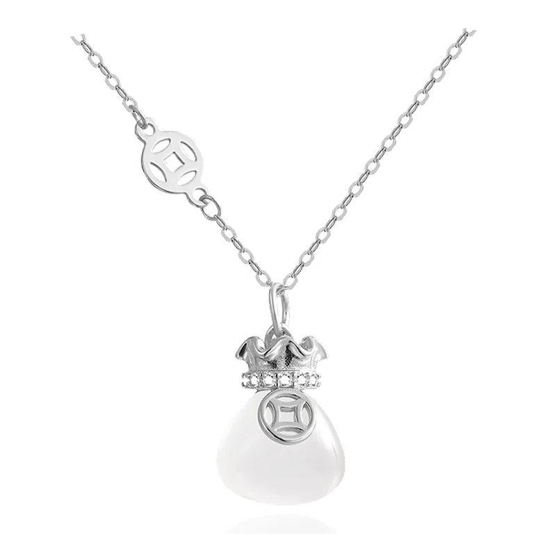 幸囍礼 新中式招财转运铜钱福袋 复古国潮风轻奢精致代代有福吊坠 小众高级感设计 玉髓 项链 女款