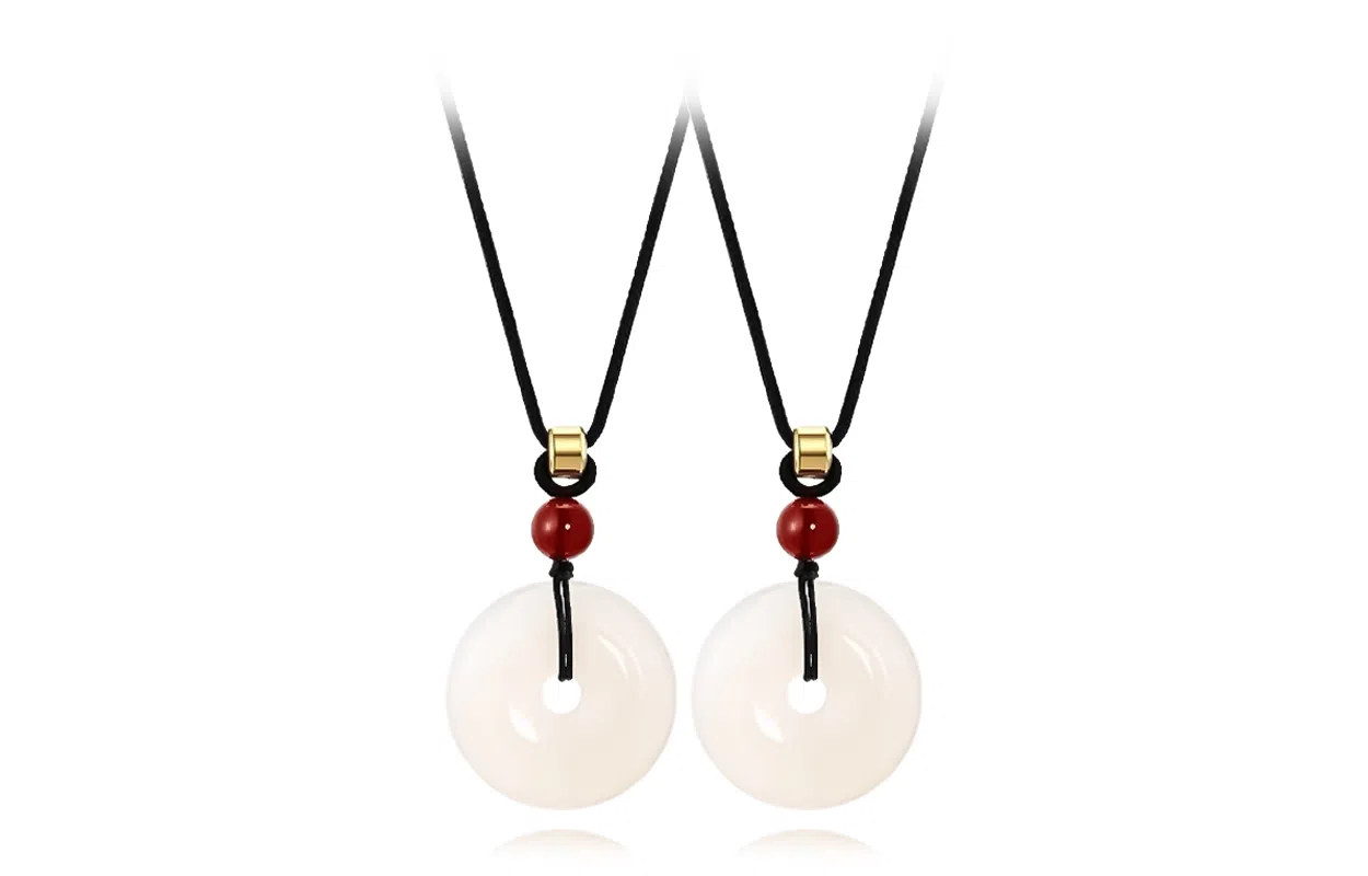 牧言 平安扣 国潮复古新中式简约小众高级感 镂空圆环红色圆珠编织绳锁骨链 琉璃 项链 男女同款情侣款