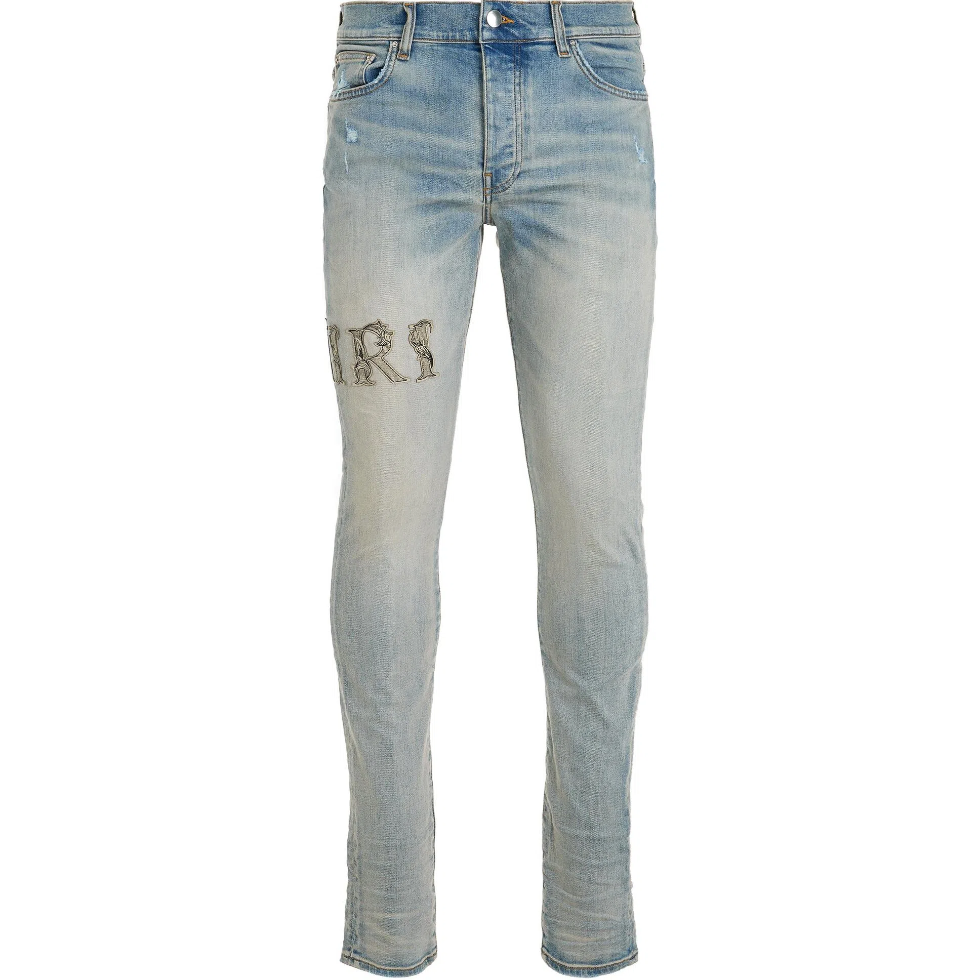 AMIRI Washed Zip Logo Straight Jeans Blue