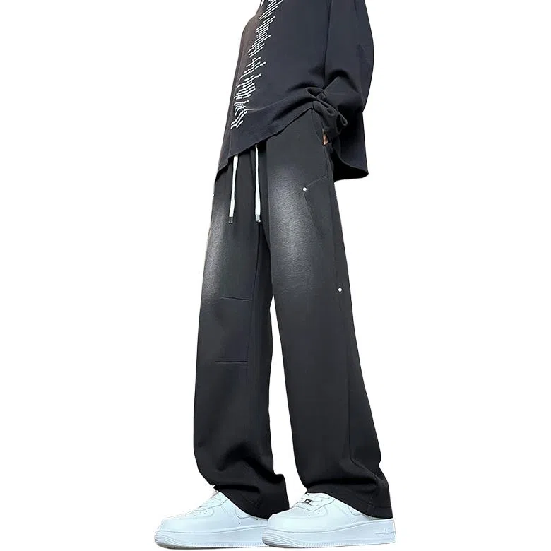 尘映 美式潮牌薄款宽松直筒阔腿工装松紧腰休闲裤 男款