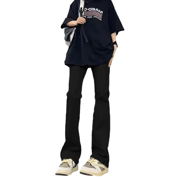 物质公式 美式高街复古做旧水洗基础款宽松休闲百搭透气高腰牛仔裤 男女同款 黑色