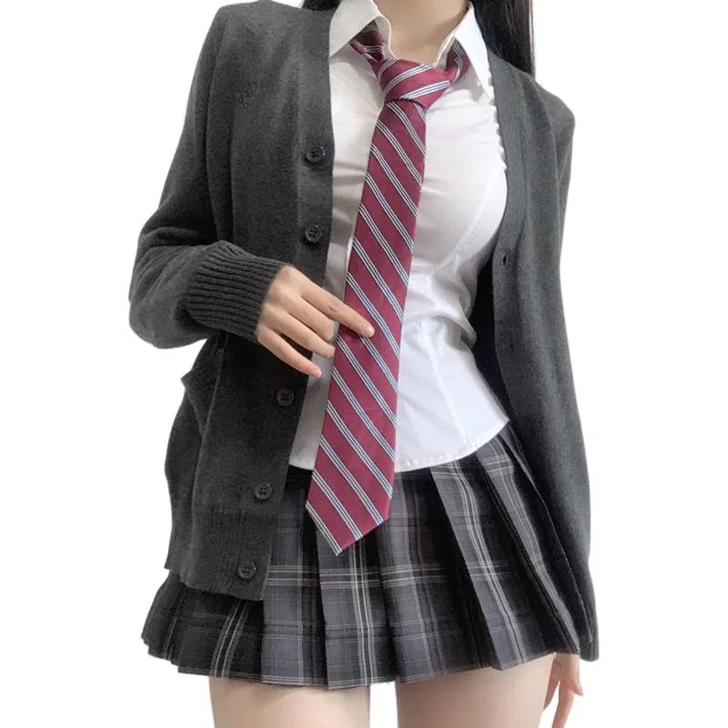 东鲸岁时记 学院风修身长袖衬衫格子伯克利半身裙针织开衫制服 女款