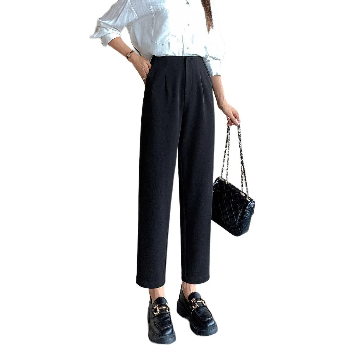 【dme】 简约纯色哈伦九分休闲裤 女款 黑色