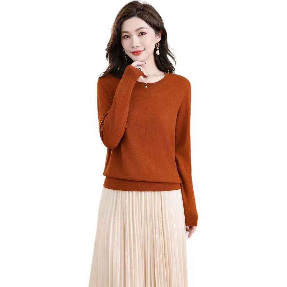 恒源祥 圆领舒适时尚纯色简约休闲长袖针织衫 女款