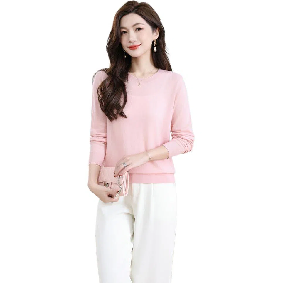 恒源祥 圆领舒适时尚纯色简约休闲长袖针织衫 女款