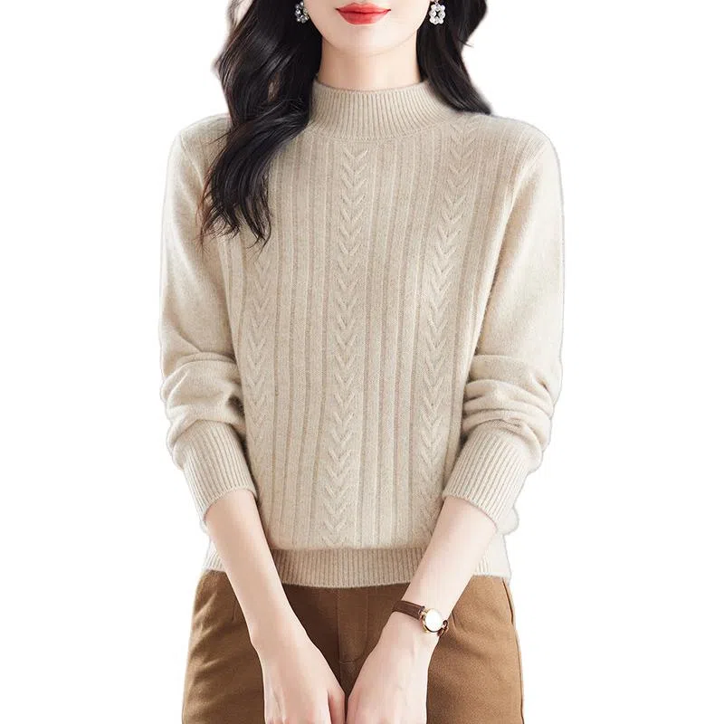 恒源祥 纯色厚款半高领百搭打底长袖针织衫 女款