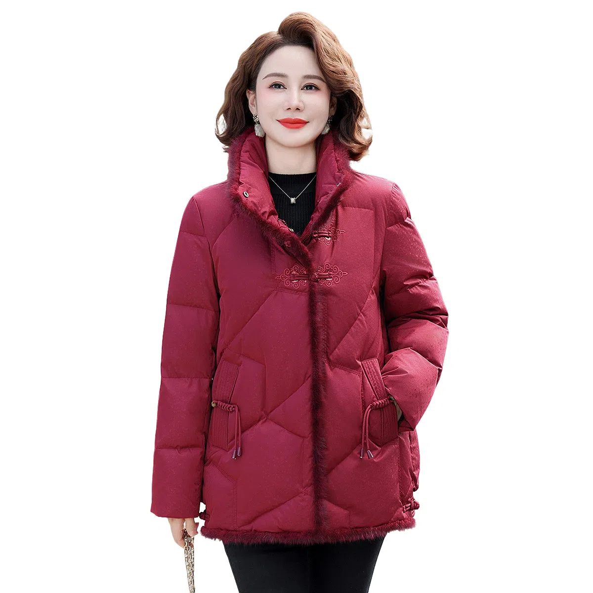 鸭鸭 纯色立领保暖宽松外套羽绒服 女款