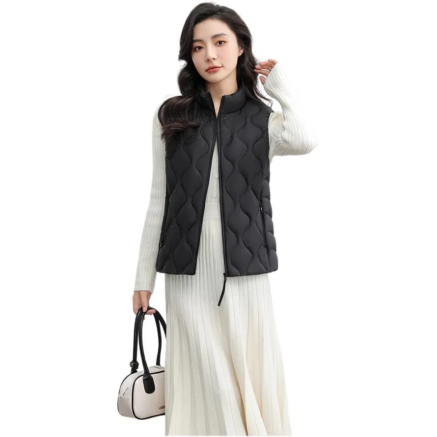 鸭鸭 纯色立领短款拉链马甲 女款