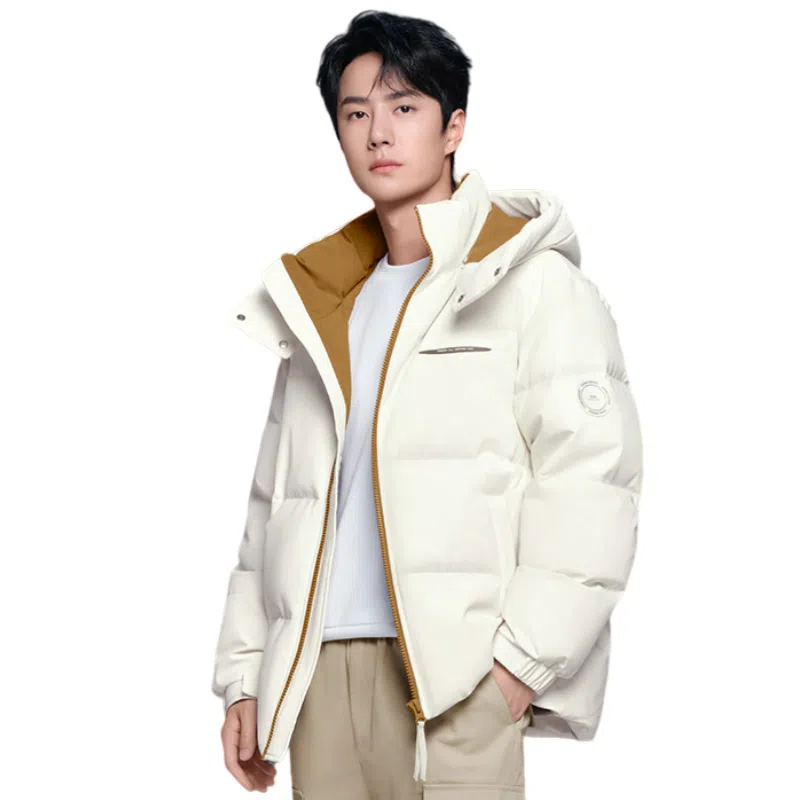 鸭鸭 青年时尚韩版休闲短款拆卸连帽外套纯色拼色户外加厚保暖面包羽绒服 通用 学生党好物