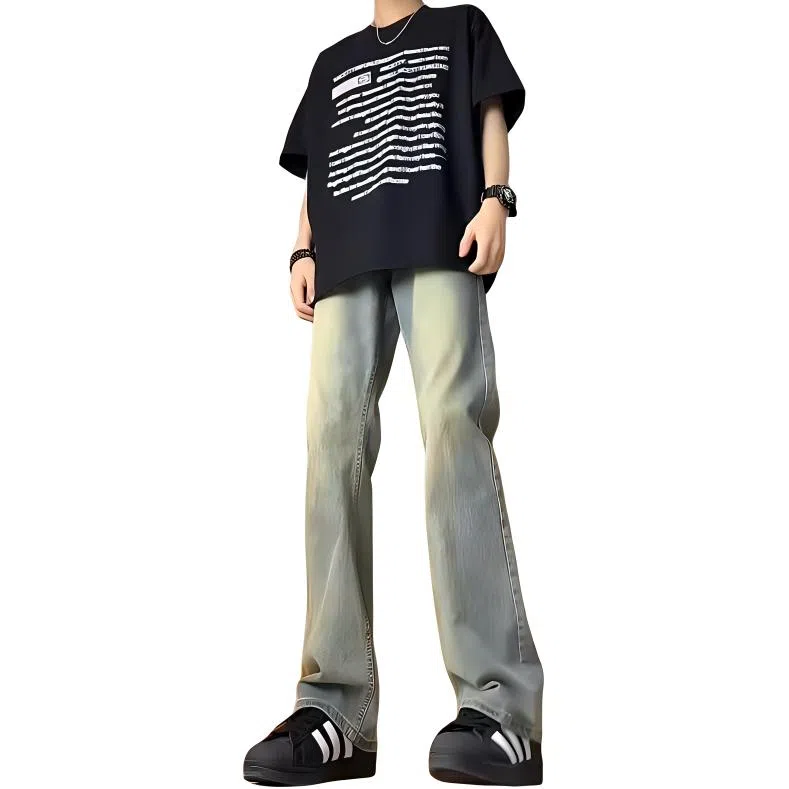 双星八特 加绒加厚保暖长裤美式高街废土风水洗做旧中腰百搭垂感休闲弯刀微喇潮流牛仔裤 男女同款