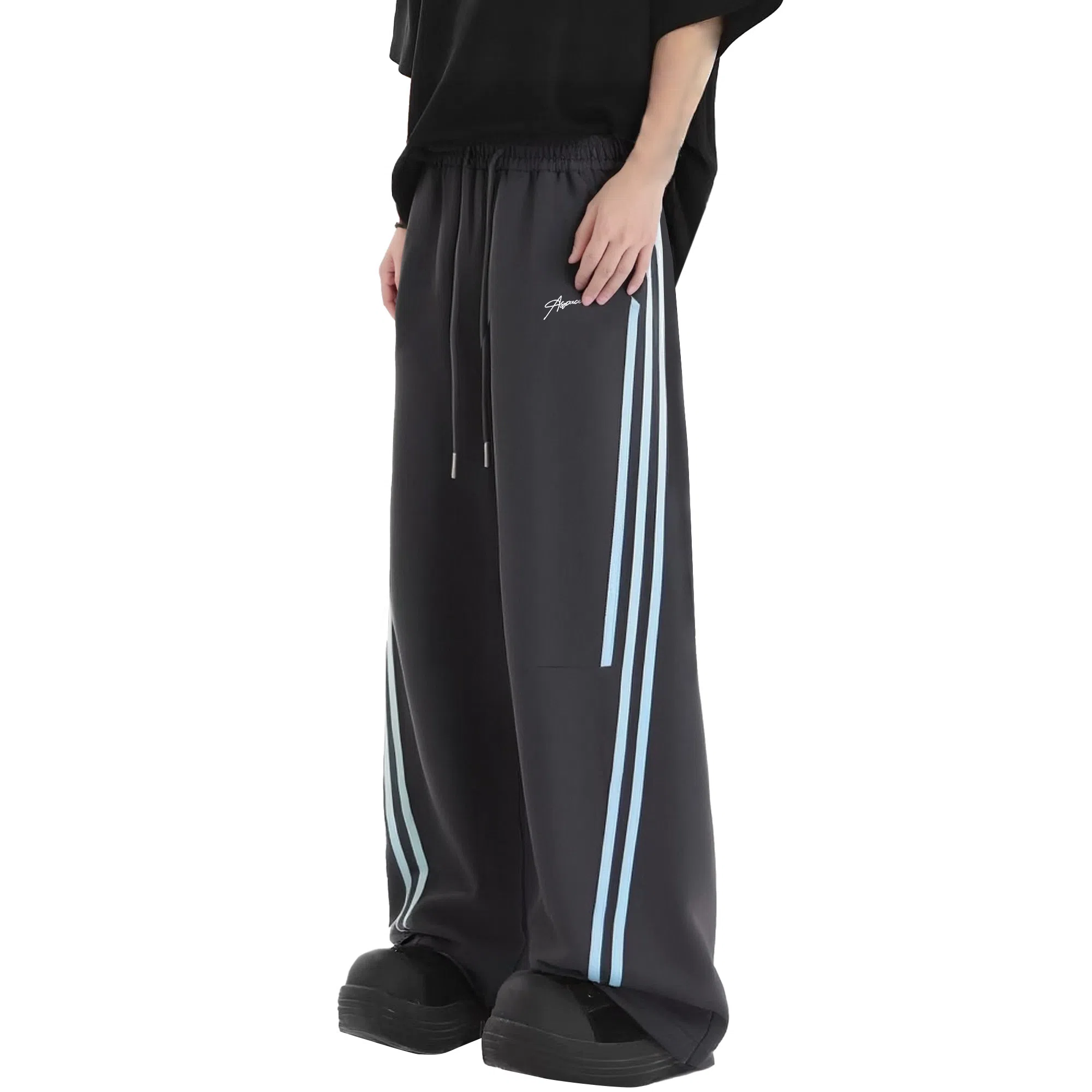 王者荣耀 鲁班七号星空梦想款美式学院风侧边条纹字母复古街头潮流运动宽松阔腿直筒户外简约休闲裤 男女同款