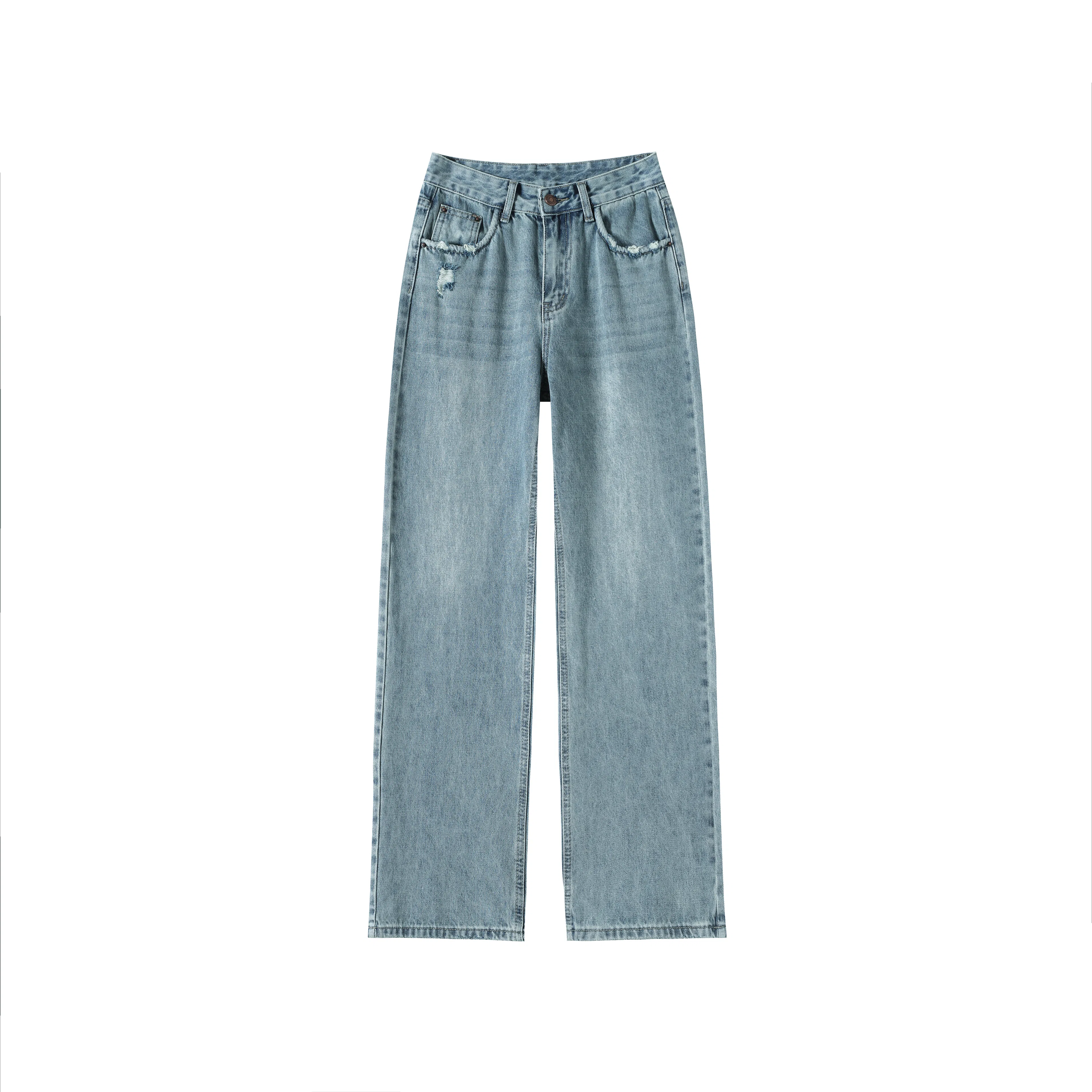 法文箱子 复古高腰直筒牛仔裤 女款