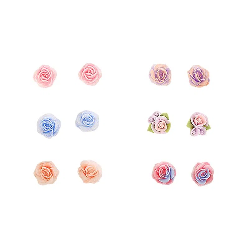 【鲜花耳饰套装】 千桐 甜美清新彩色花朵 小巧精致 不重样 防过敏 塑料 耳钉 男女同款情侣款