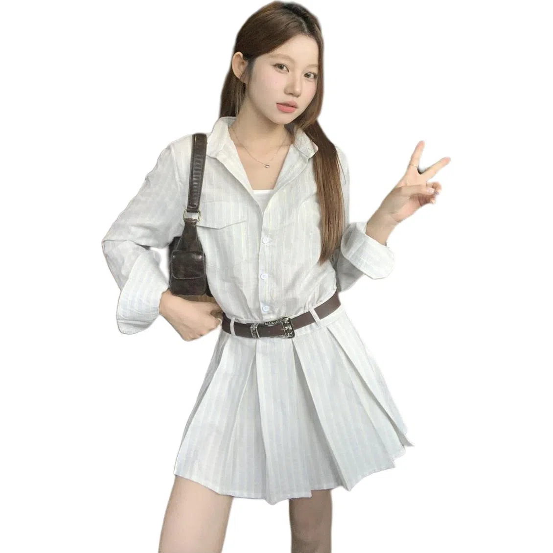 黛尔佳人 设计感老钱风条纹衬衣长袖连衣裙 女款