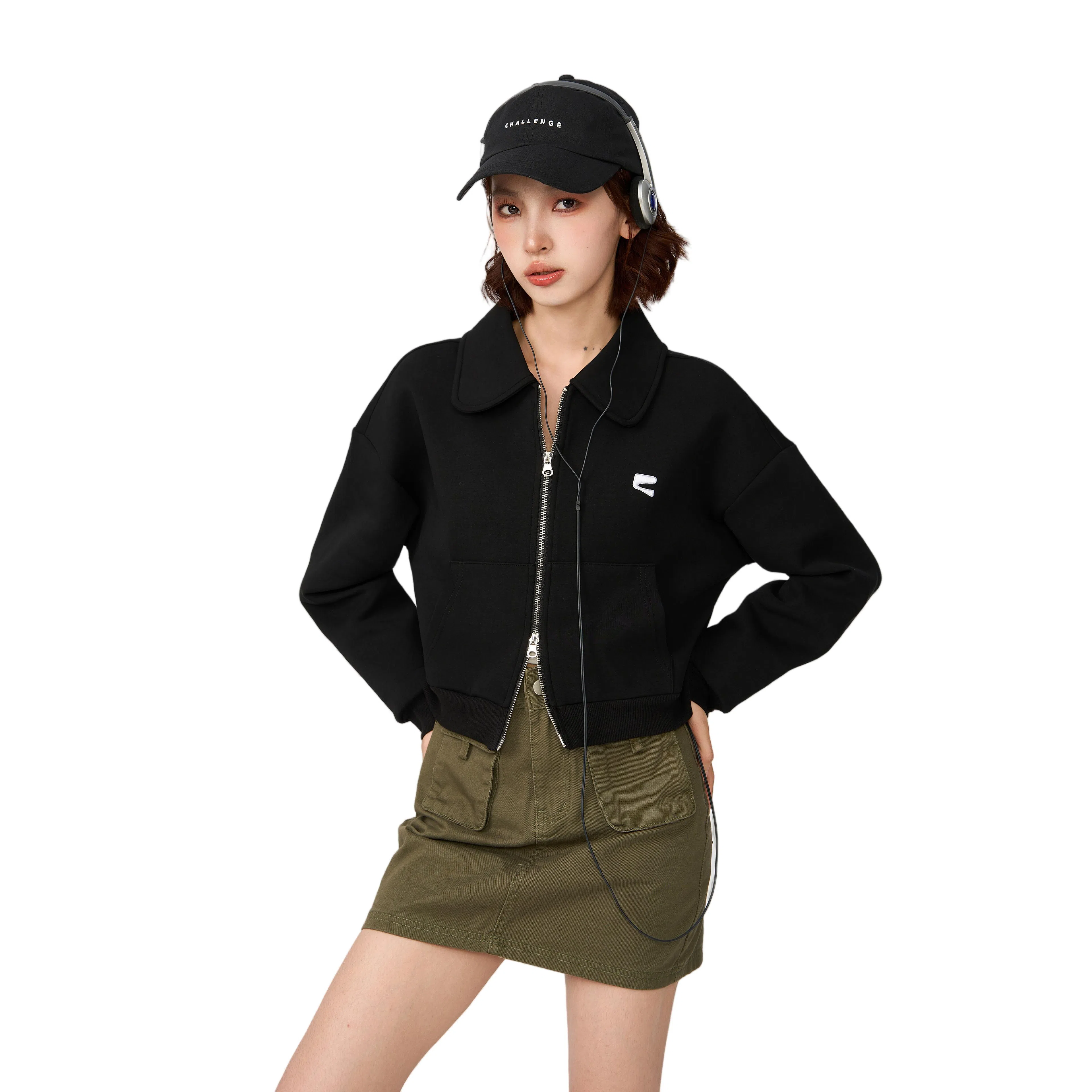 柏黛妃 翻领双拉链舒适时尚卫衣 女款