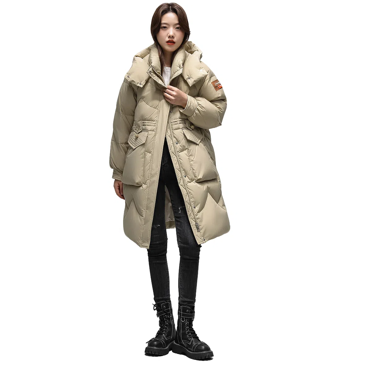 鸭鸭 加厚中长款抗寒保暖连帽羽绒服 女款