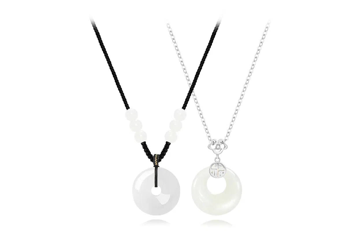 牧言 平安扣 复古新中式简约小众设计高级感 立体圆润镂空圆环圆珠编织黑绳锁骨链好运 白玉菩提 项链 男女同款情侣款