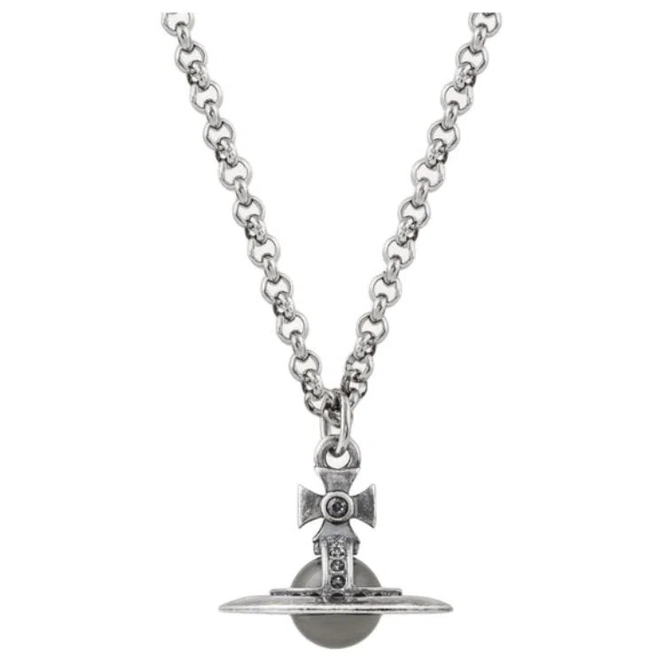 Vivienne Westwood Tiny Saturn Pendant Necklace Silver/Night Grey