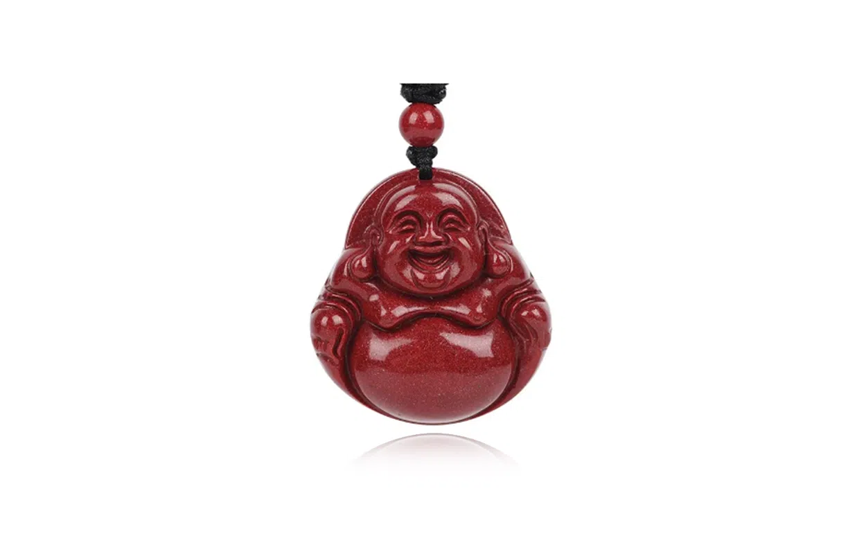 百利金 弥勒佛个性大气轻奢 国潮新中式复古锁骨链 再造辰砂朱砂 玉石项链 男女同款情侣款