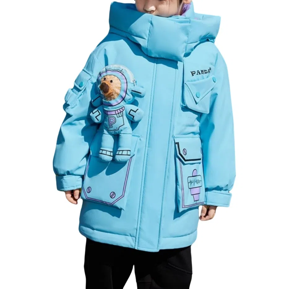 鸭鸭羽绒服 云朵系列 连帽拉链字母中长款 中小童