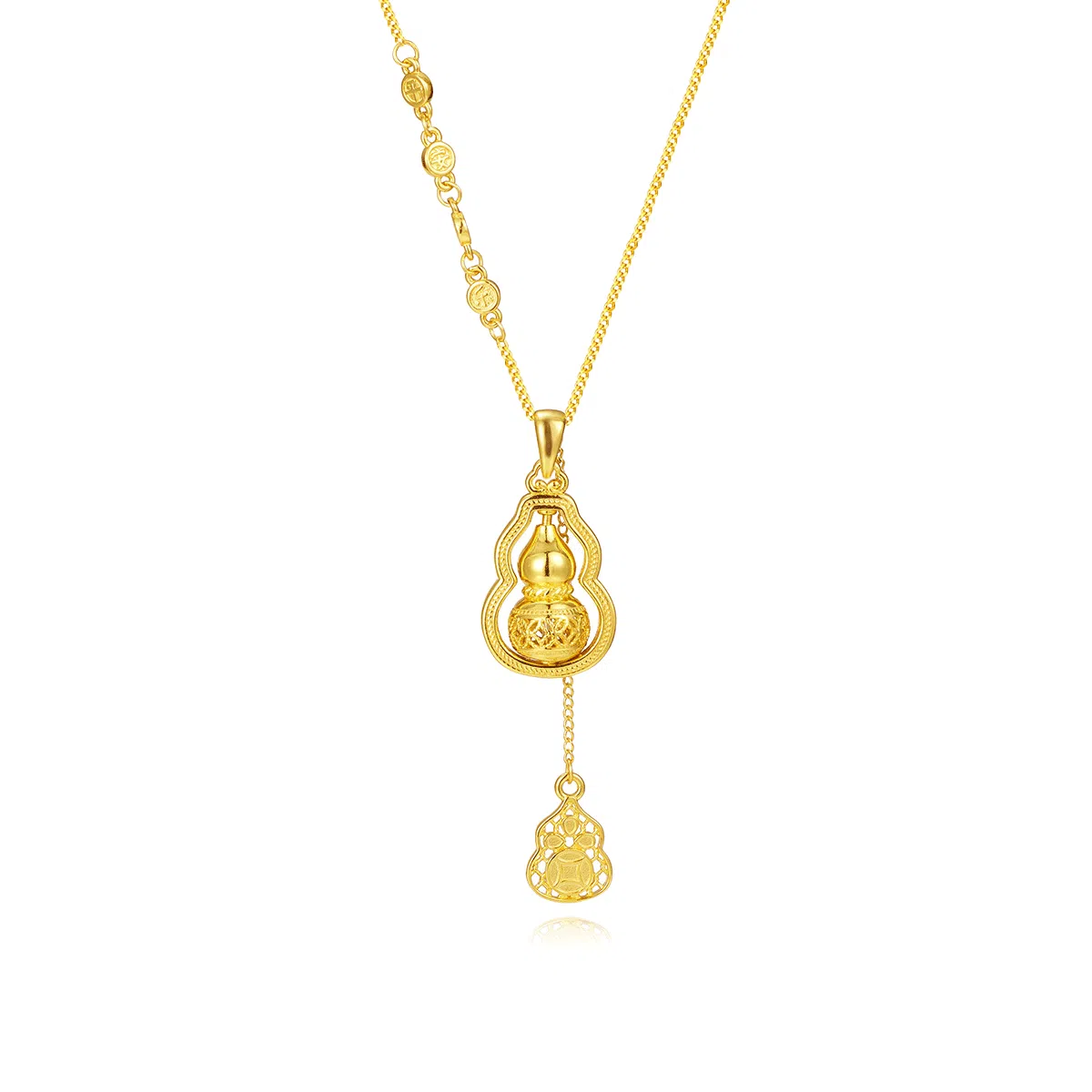 【S925 葫芦相伴财运不断 】 七好美银 好运福禄双全新中式平安喜乐招财转运闪耀镂空可旋转轻奢显白贵气锁骨链 银 项链 女款