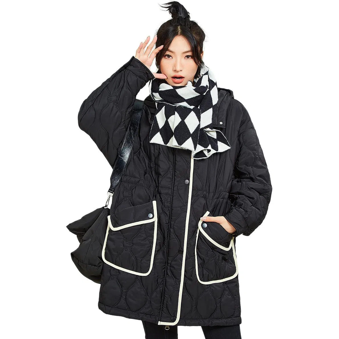 木果果木 宽松连帽中长款舒适长袖棉服 女款