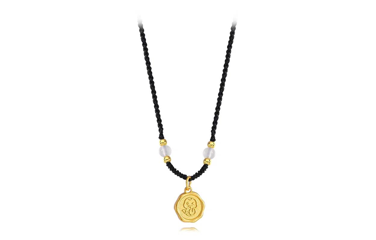 牧言 国潮复古新中式简约小众设计高级感 呆萌可爱萌趣十二生肖蛇弯月星星如意幸运小蛇编织黑绳锁骨链#好运 合金 月亮蛇项链 女款