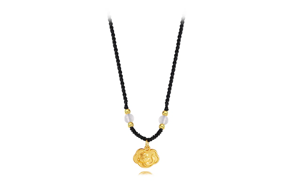 牧言 国潮复古新中式简约小众设计高级感 呆萌可爱萌趣十二生肖蛇弯月星星如意幸运小蛇编织黑绳锁骨链#好运 合金 月亮蛇项链 女款