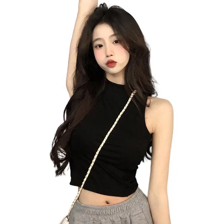 双星八特 时尚纯棉半高领纯色背心 男女同款 黑色