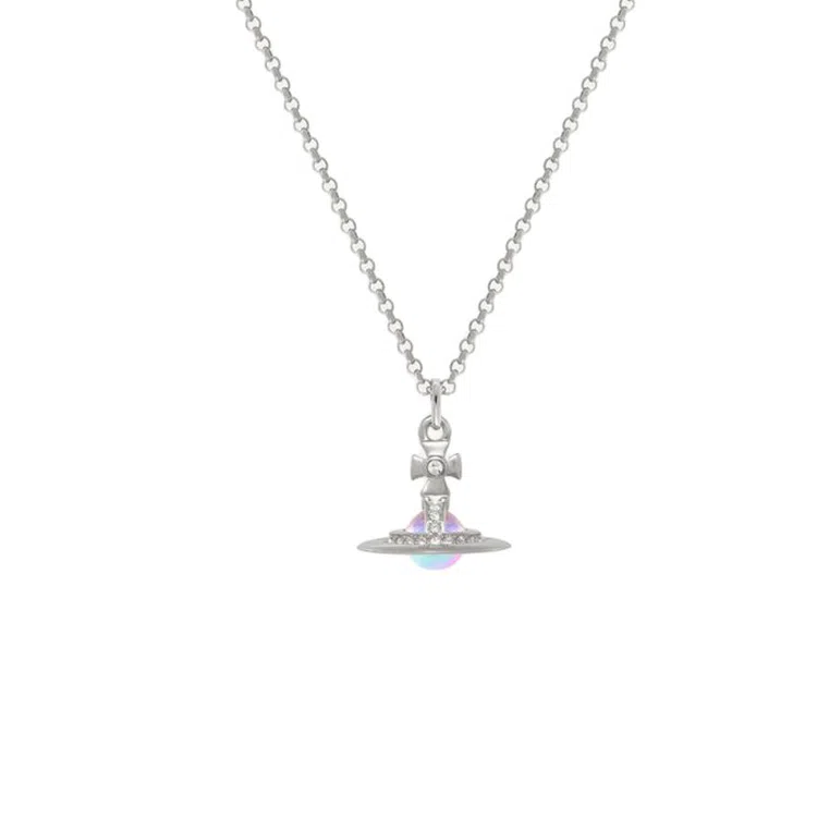 Vivienne Westwood Crystal Logo Necklace Silver