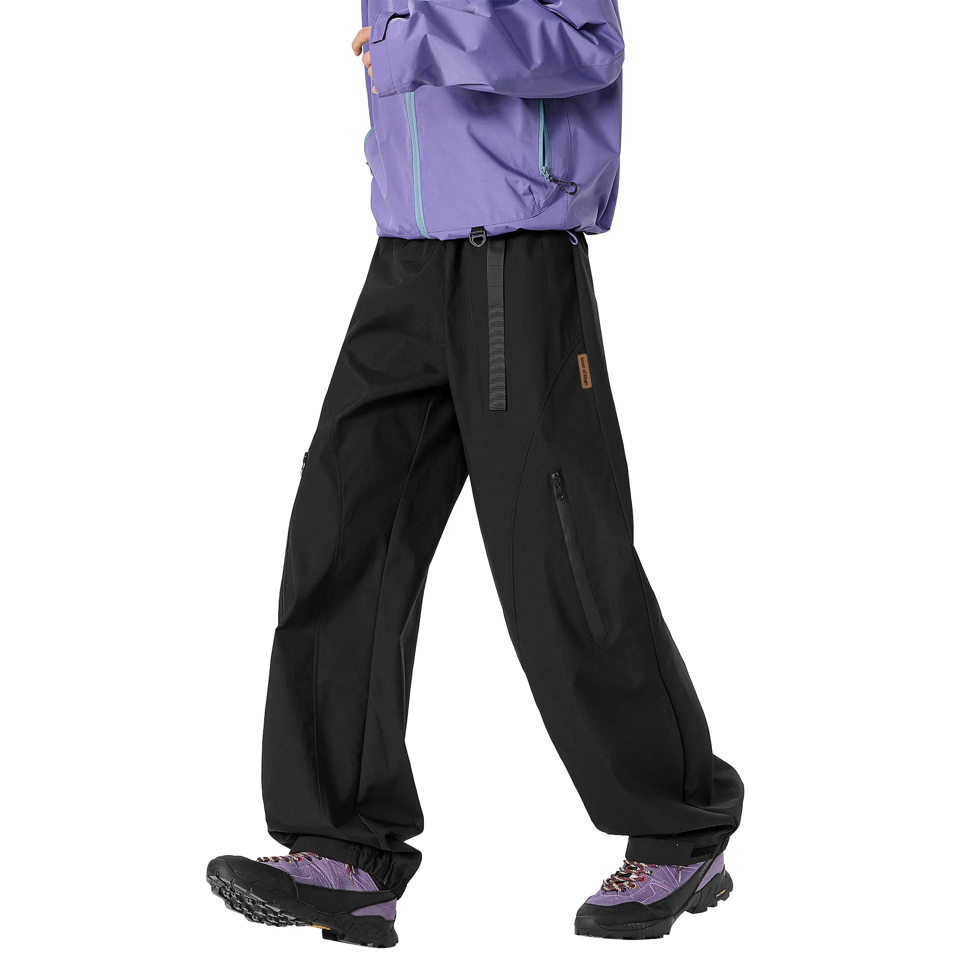 王者荣耀 美式复古拼接个性系带长裤宽松舒适透气户外徒步爬山运动时尚百搭直筒休闲裤 标语款 男女同款