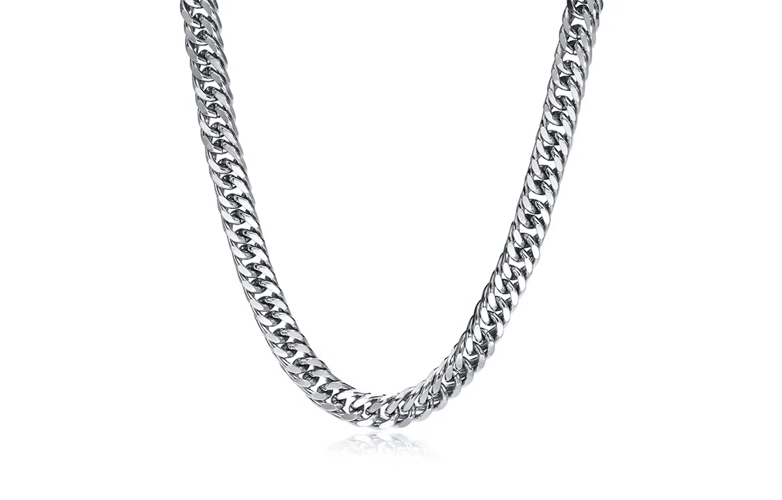 恋朵 潮流男士项链 时尚个性钛钢项链磨链古巴链潮酷高级感双织链素链无吊坠毛衣链配饰 男款 钢色 #自由古巴#