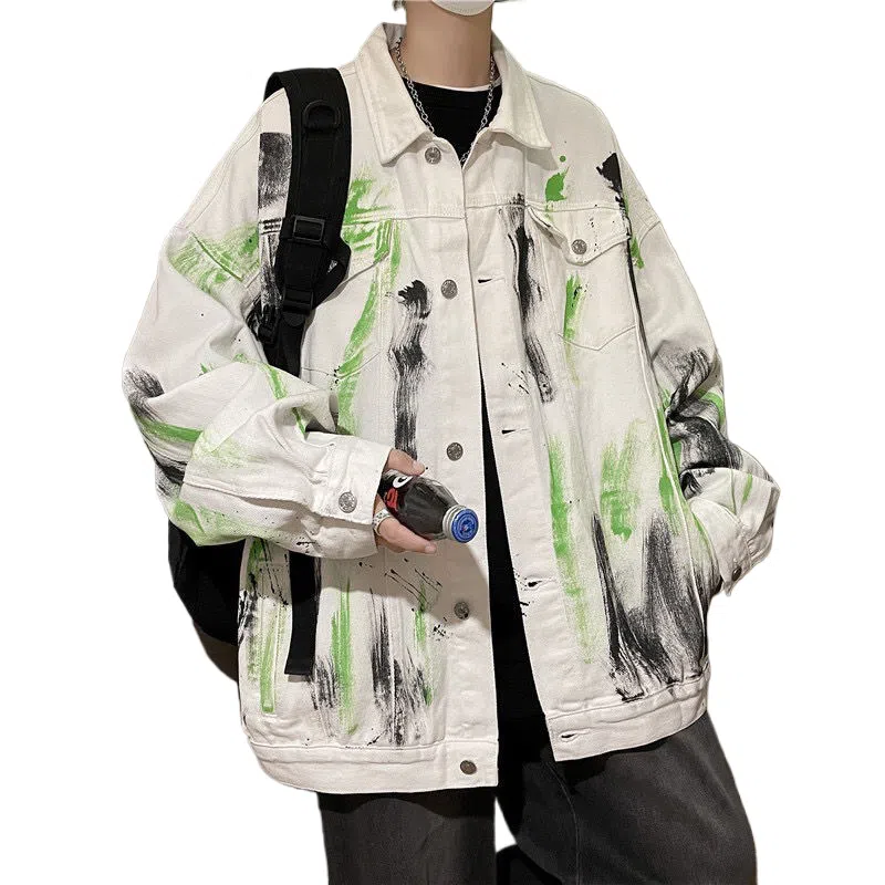 Yu'er Lian High Street Tie-Dye Graffiti Denim Jacket