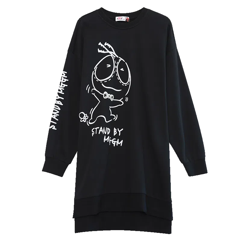 木果果木 不规则开叉设计印花圆领长袖连衣裙 女款