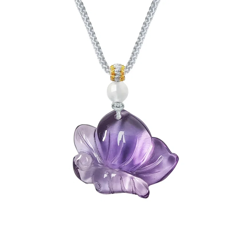 阿梵尼 粉色芙蓉石蝴蝶吊坠 清新甜美 锁骨链 轻奢高级感 水晶 项链 女款