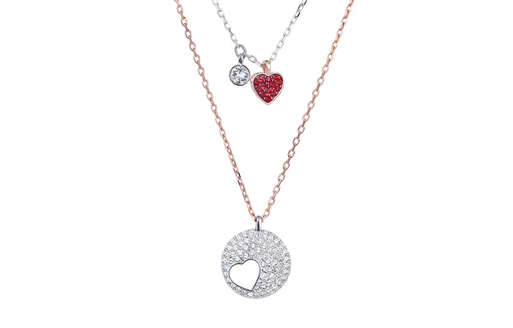 Swarovski Heart Necklace Set Red