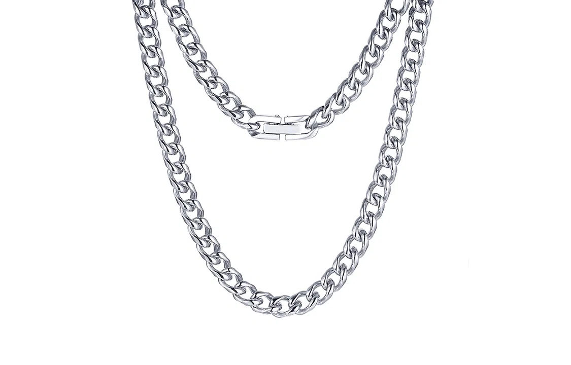 恋朵 潮流男士项链 时尚个性钛钢项链磨链古巴链潮酷高级感双织链素链无吊坠毛衣链配饰 男款 钢色 #自由古巴#