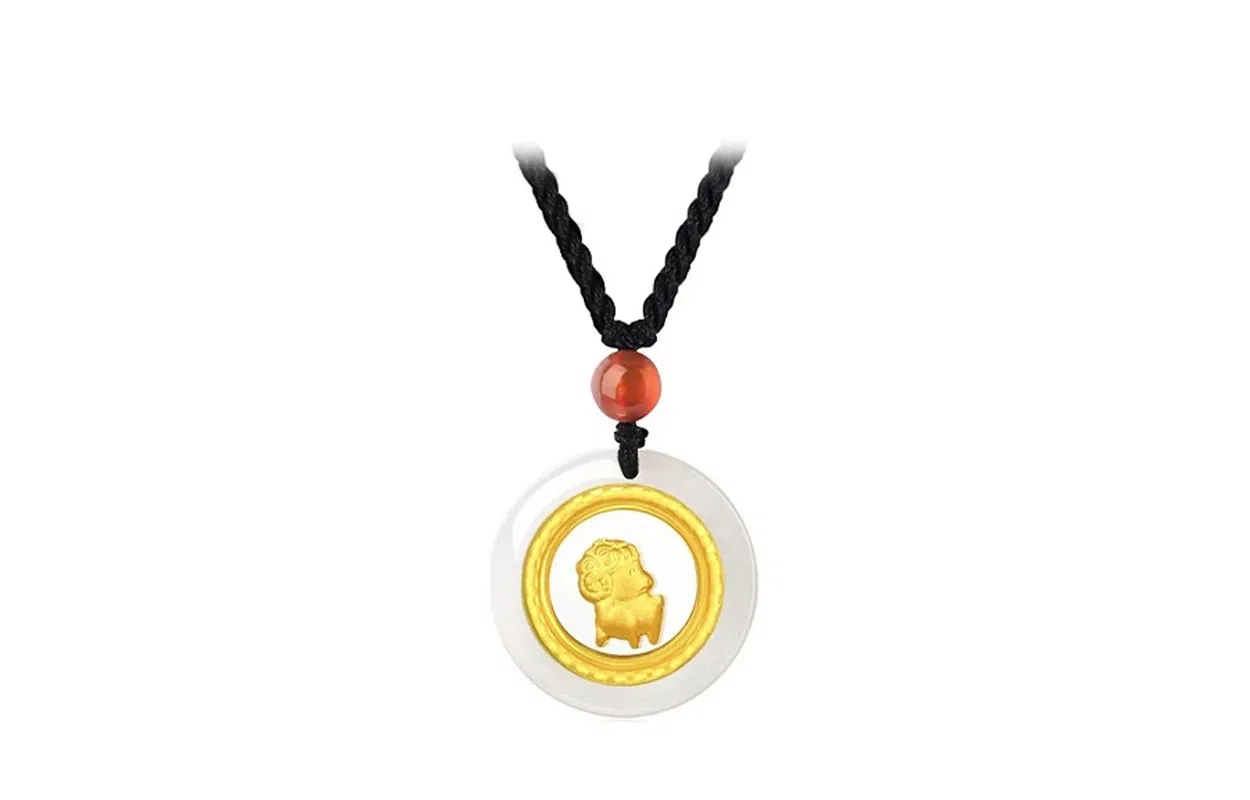 百利金 十二生肖时来运转 大气轻奢创意设计 国潮新中式复古金镶玉平安扣锁骨链 足金 项链 男女同款情侣款