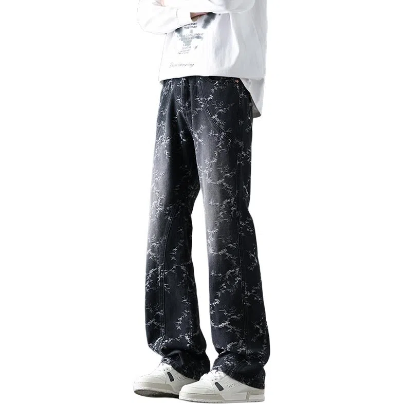 尘映 美式高街潮牌痞帅休闲宽松直筒牛仔裤 男女同款 黑灰