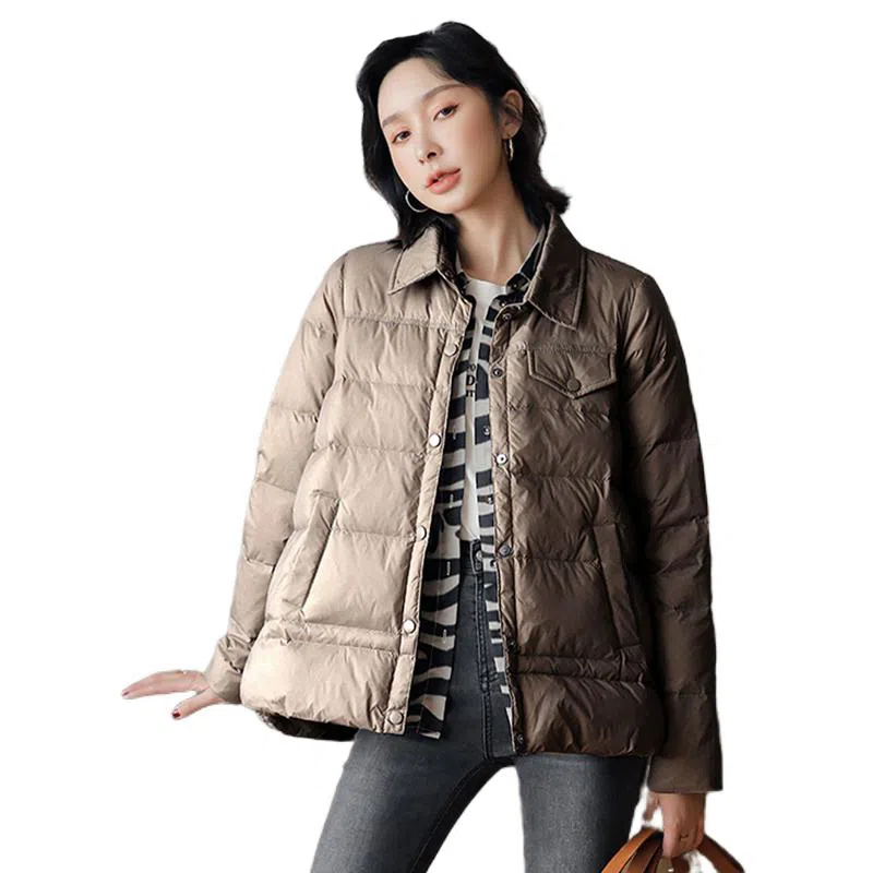 鸭鸭 轻薄保暖翻领纯色羽绒服 女款