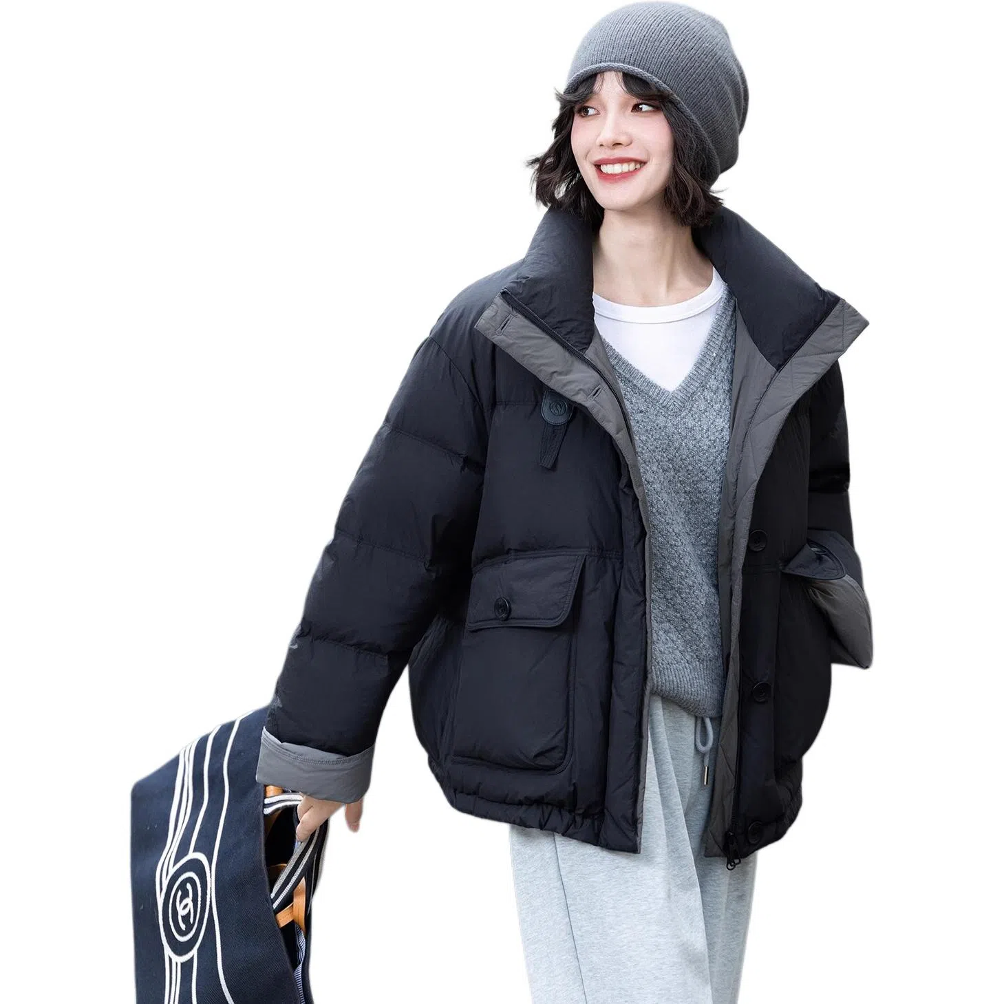 鸭鸭 时尚百搭连帽加厚短款羽绒服 女款