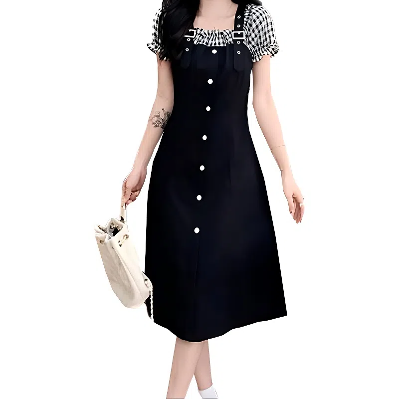 兰缪 法式茶歇森系辣妹裙假两件短袖连衣裙 女款