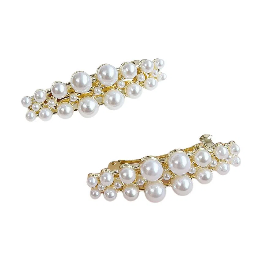 左欧 珍珠侧边一字夹精致复古夹子头饰前额刘海碎高端弹簧夹 合金 发夹 女款