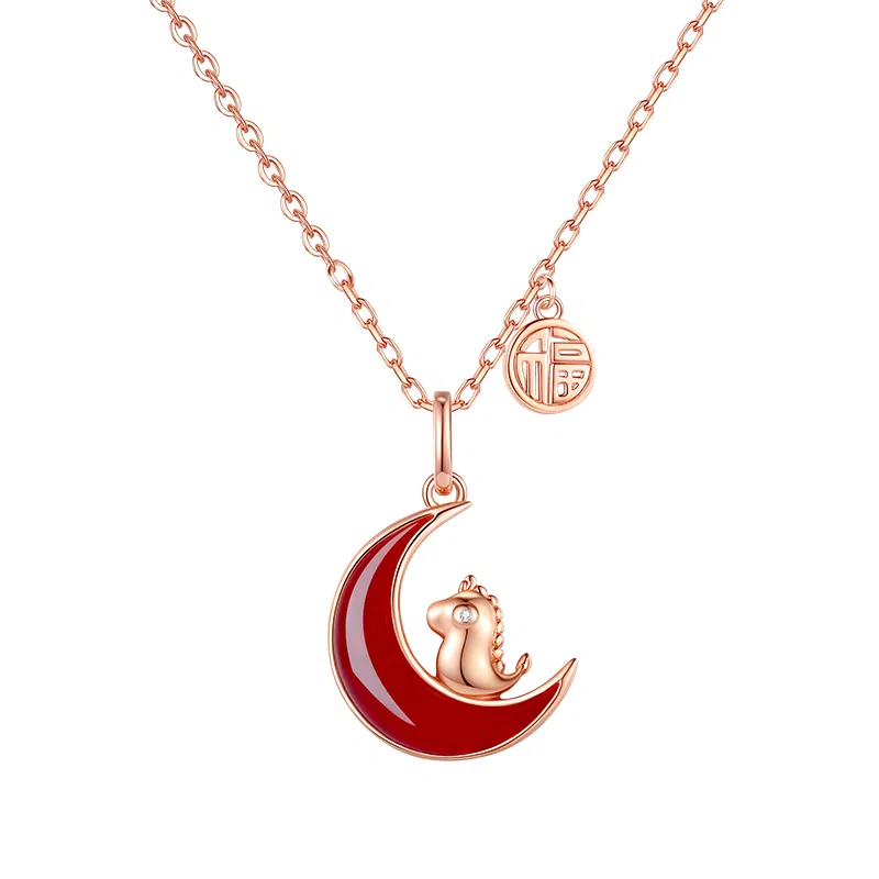 宝瑕 萌龙红色生肖龙 玛瑙 项链 女款