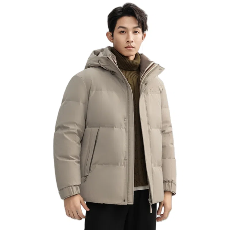 鸭鸭 青中年纯色韩版休闲百搭短款连帽外套户外运动防寒保暖石墨烯蓄热面包羽绒服 男款