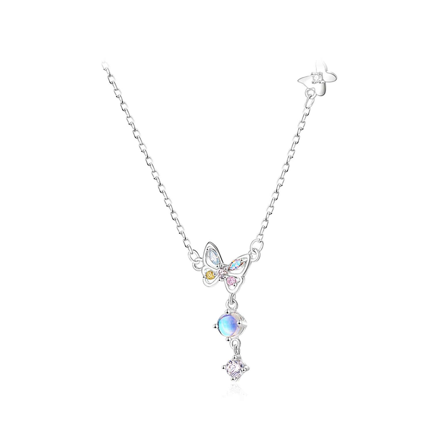 【S999纯银】 佐卡伊 仙彩蝴蝶 轻奢高级感幻彩闪耀流苏 多巴胺仙蝶小众设计精致百搭#好运 足银 琉璃 项链 女款