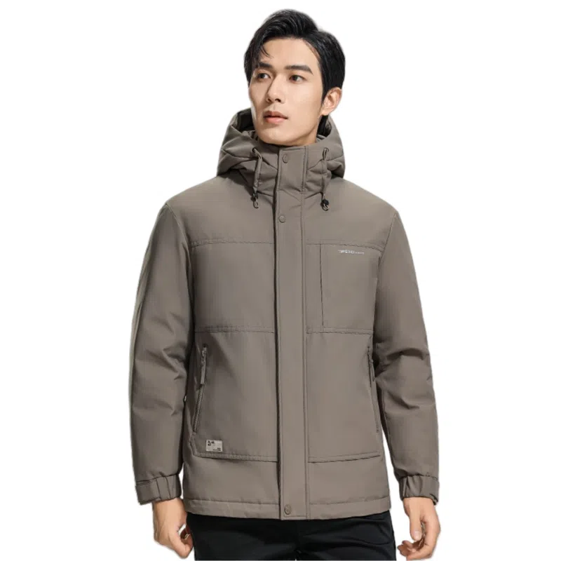 鸭鸭 石墨烯蓄热纯色商务休闲短款连帽外套男士户外防风保暖长袖羽绒服 男款